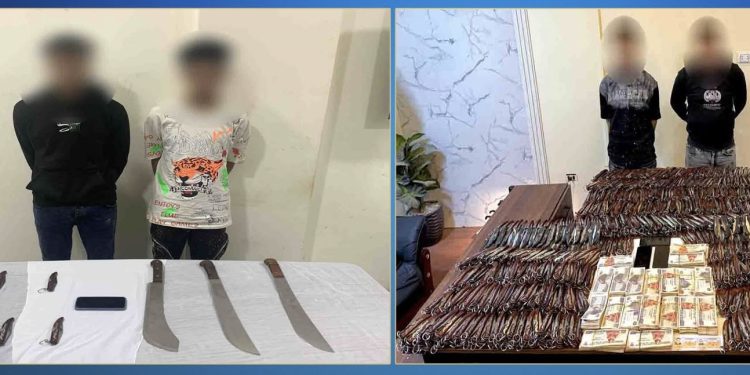 ضبط ٤ أشخاص لقيامهم بالترويج لبيع الأسلحة البيضاء عبر مواقع التواصل الإجتماعي