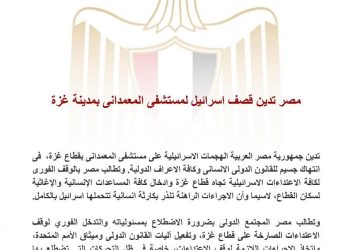 مصر تدين قصف اسرائيل لـ مستشفى المعمداني بمدينة غزة