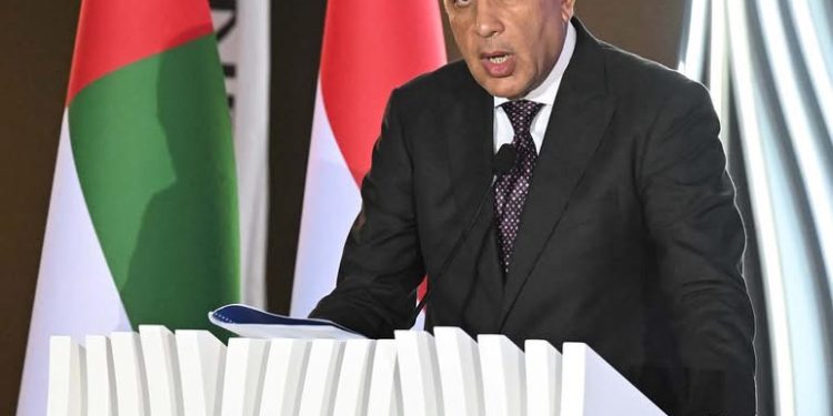 مدبولي  يلقي كلمة على هامش توقيع اتفاقية بين الهيئة العامة للمنطقة الاقتصادية لقناة السويس ومجموعة موانئ أبو ظبي